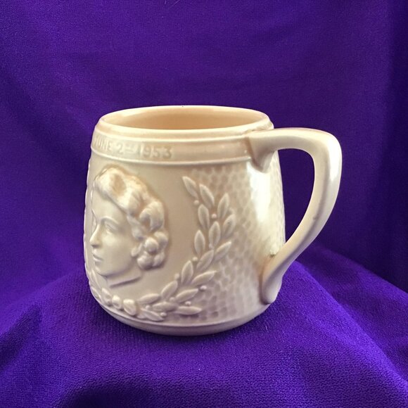 Coronation Cup Queen Elizabeth II Keele Street Pottery KSP Beige June 2nd 1953 - Picture 2 of 12